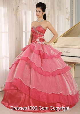 Red Sweetheart Ruching and Ruffled Layeres Quinceanera Dress In 2014