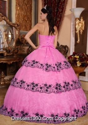 Rose Pink Ball Gown Strapless Organza Sweet 16 Dresses with Layers