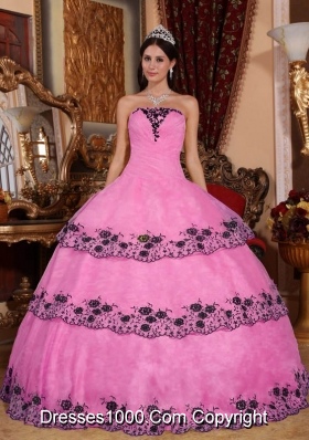 Rose Pink Ball Gown Strapless Organza Sweet 16 Dresses with Layers