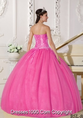 Rose Pink Ball Gown Strapless Quinceanera Gowns with Appliques