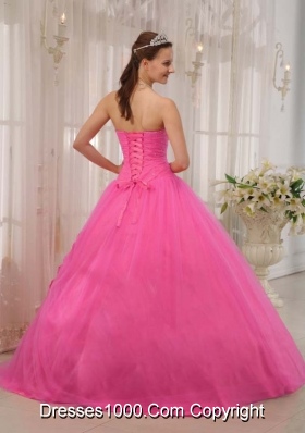 Rose Pink Princess Sweetheart Quinceneara Dresses with Flowers