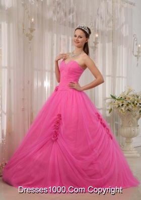 Rose Pink Princess Sweetheart Quinceneara Dresses with Flowers
