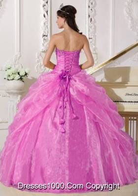 Rose Pink Strapless Organza Sweet Sixteen Dresses with Beading