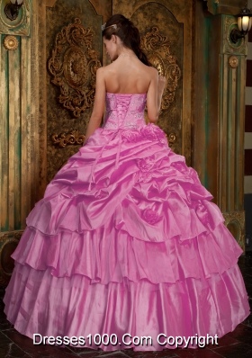 Rose Pink Strapless Quinceanera Gowns with Beading and Pick-ups