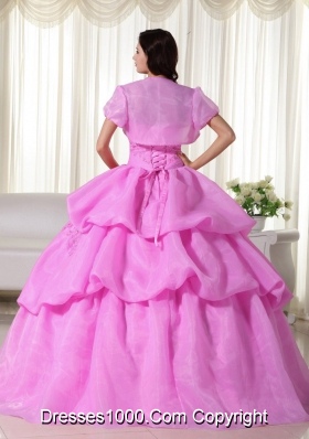 Rose Pink Strapless Sweet 16 Dresses with Flowers and Appliques