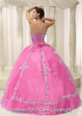 Rose Pink Sweetheart For 2014 Sweet Sixteen Dresses with Appliques and Beading