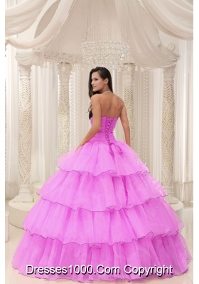 Rose Pink Sweetheart Princess Quinceanera Gowns with Beading and Layers