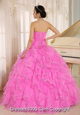 Ruffles and Beaded For Rose Pink Sweet Sixteen Dresses Custom Made