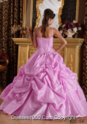 Spaghetti Straps Beading and Appliques Rose Pink Dresses For a Quince