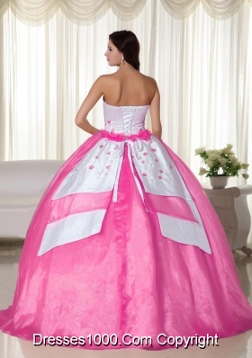 Strapless Organza Rose Pink Quinceanera Dress with Appliques