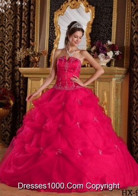 Sweet Hot Pink Puffy Strapless Beading and Appliques for 2014 Quinceanera Dresses