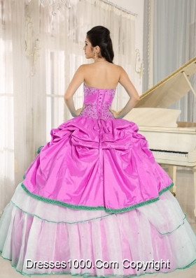 Sweetheart Pick-ups For Rose Pink and White Quinceanera Dress with Layers