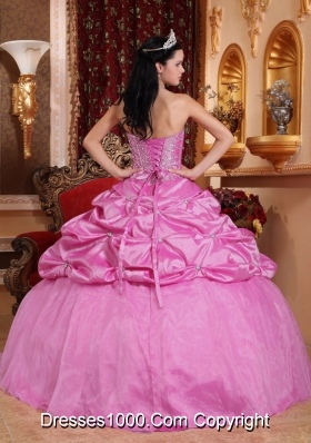 Sweetheart Rose Pink Quinceanera Dress with Beading and Pick-ups