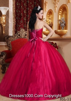 2014 New Style Red Puffy Sweetheart Beading Quinceanera Dresses with Bowknot