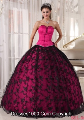 2014 New Style Sweetheart Ball Gown Lace Pink and Black Quinceanera Dresses