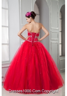 2014 Pretty Princess Red Puffy Sweetheart Beading Quinceanera Dressses