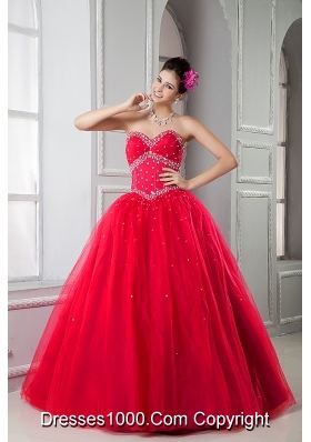 2014 Pretty Princess Red Puffy Sweetheart Beading Quinceanera Dressses