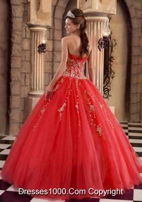 2014 Pretty Red A-line Appliques and Beading Quinceanera Dresses