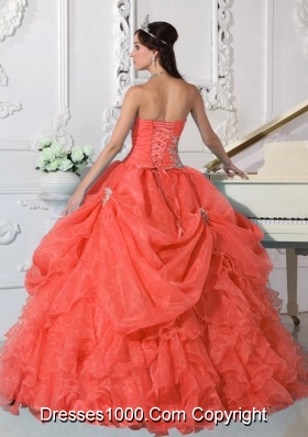 2014 Pretty Red Puffy Strapless Quinceanera Dress with Beading