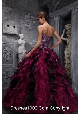 2014 Pretty Sweetheart Ball Gown Zebra and Organza Burgundy Quinceanera Dresses