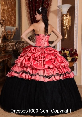 2014 Pretty Sweetheart Watermelon Ball Gown Red and Black Quinceanera Dresses with Appliques