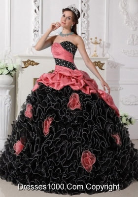 2014 Puffy Sweetheart Red and Black Quinceanera Dresses with Beading