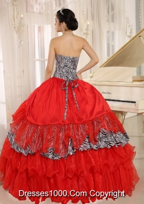 2014 Wholesale Red Sweetheart Zebra Quinceanera Dresses With Beading