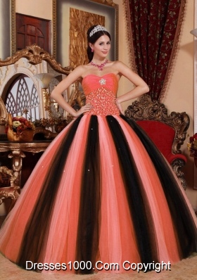 Ball Gown Beading Red and Black 2014 Beautiful Quinceanera Dresses with Sweetheart