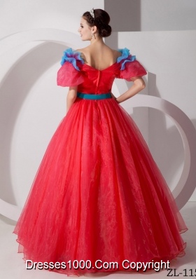 Beautiful Princess V-neck 2014 Quinceanera Dresses with Short Sleeves