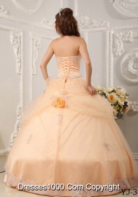 Beautiful Sweetheart Organza Sweet Sixteen Dresses with Appliques and Hand Made Flowers