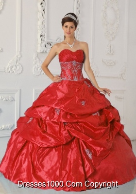 Brand New Puffy Red Sweetheart 2014 Spring Appliques Quinceanera Dresses