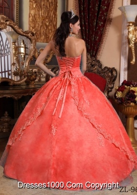 Classical Red Puffy Strapless Lace Appliques 2014 Quinceanera Dresses