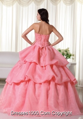 Discount Strapless Organza Hand Made Flowers Quinceanera Dress with Pick-ups