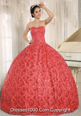Embroidery Sequins Sweetheart Red Quinceanera Dresses 2014