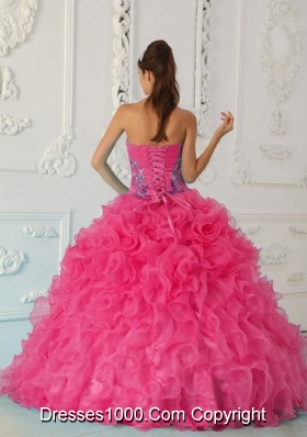 Exquisite Hot Pink Quinceanera Gowns with Ruffles and Embroidery