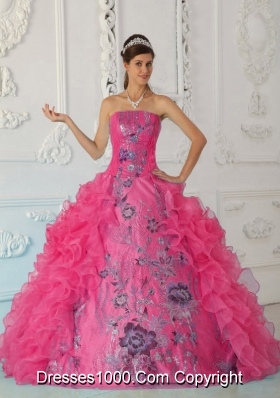 Exquisite Hot Pink Quinceanera Gowns with Ruffles and Embroidery