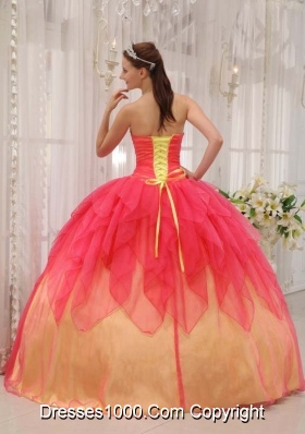 Exquisite Red Puffy Strapless 2014 Quinceanera Dresses