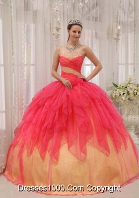 Exquisite Red Puffy Strapless 2014 Quinceanera Dresses