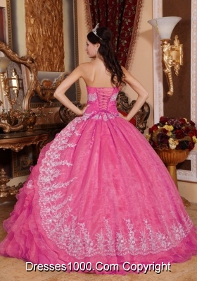 Hot Pink Sweetheart Quinceanera Gown Dresses with Appliques and Pick-ups