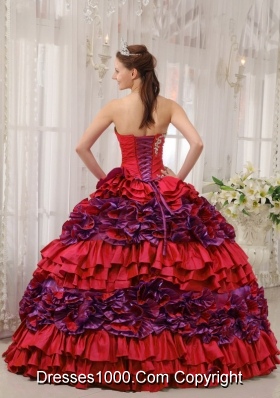 Lovely Red Puffy Strapless Appliques and Ruching 2014 Quinceanera Dresses