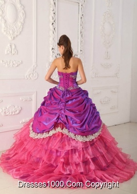 Luxrious Strapless Pink Quincenera Dresses with Lace and Appliques