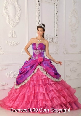 Luxrious Strapless Pink Quincenera Dresses with Lace and Appliques