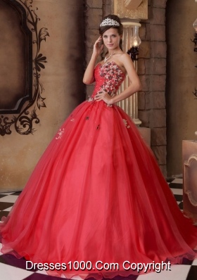 New Style Red A-line Sweetheart Appliques 2014 Quinceanera Dresses