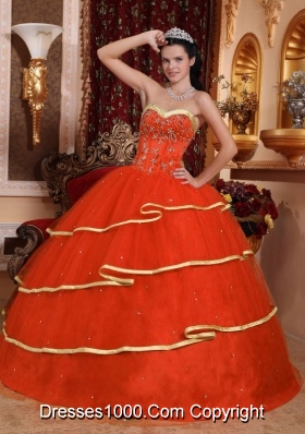 New Style Red Puffy Sweetheart Beading Quinceanera Dress for 2014