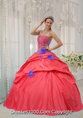 Perfect Red Puffy Strapless Beading Sweet 16 Dresses for 2014