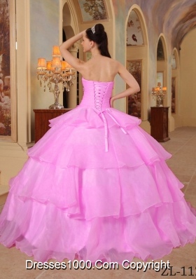 Pink Sweetheart Organza Sweet 15 Dresses with Beading and Layers