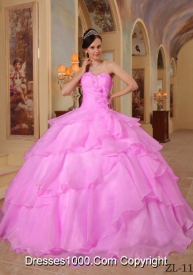 Pink Sweetheart Organza Sweet 15 Dresses with Beading and Layers