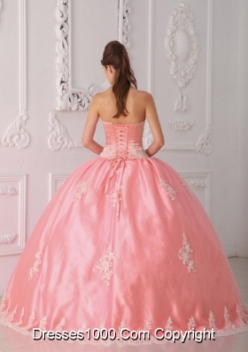 Pretty Puffy Strapless Pink Quinceanera Gown with Appliques