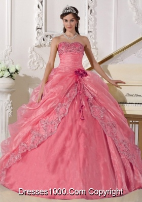 Pretty Strapless Organza Quinceanera Gowns with Embroidery and Beading