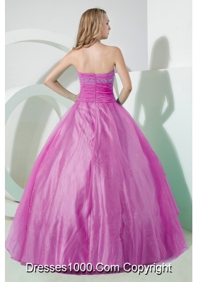 Princess Strapless Organza Beading Pink Quinceanera Dress with Appliques